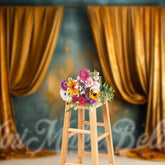 Aperturee - Trim Moulding Gold Blue Curtains Fine Art Backdrop